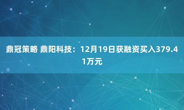 鼎冠策略 鼎阳科技：12月19日获融资买入379.41万元